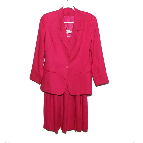 Vintage Talbots Linen Pleated Midi/Maxi Skirt Blazer Set Size 10 Pink - Picture 1 of 10